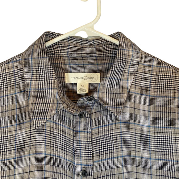 Treasure & Bond Women’s Gray Plaid Long Sleeve Button Down Shirt Size XS - Picture 7 of 11
